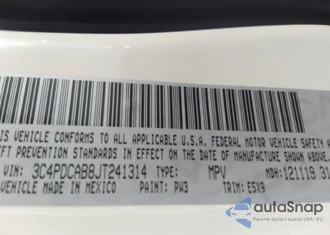 2018 Dodge Journey Se from USA, damaged, VIN 3C4PDCAB8JT241314